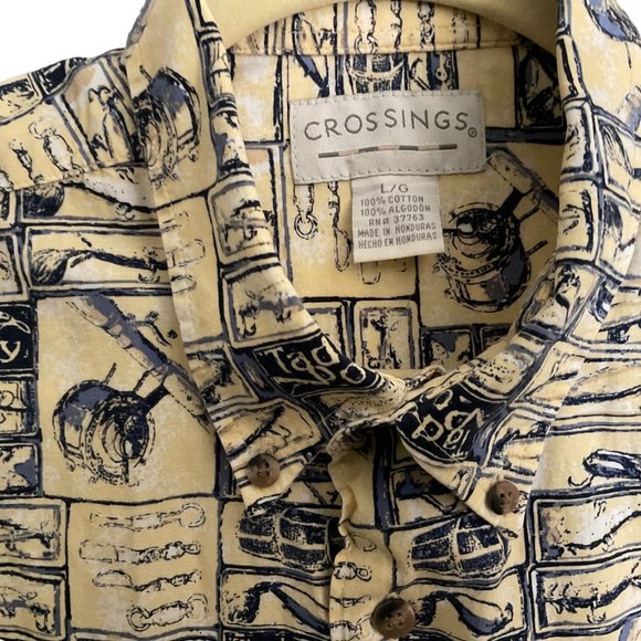 Crossings Mens L Casual Short Sleeve Button Down Shirt Fish Design Rn 37763 - Picture 5 of 9